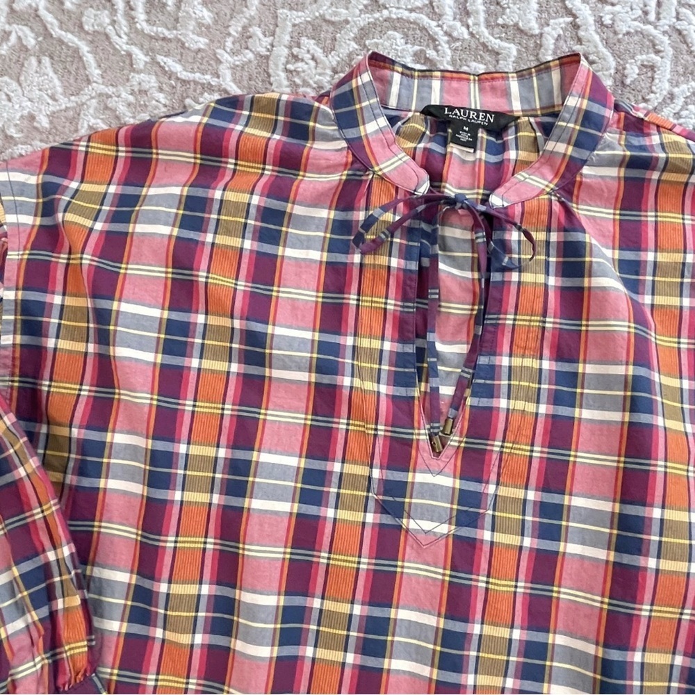 Lauren Ralph Lauren Tie Neck Plaid Blouse - Picture 7 of 16